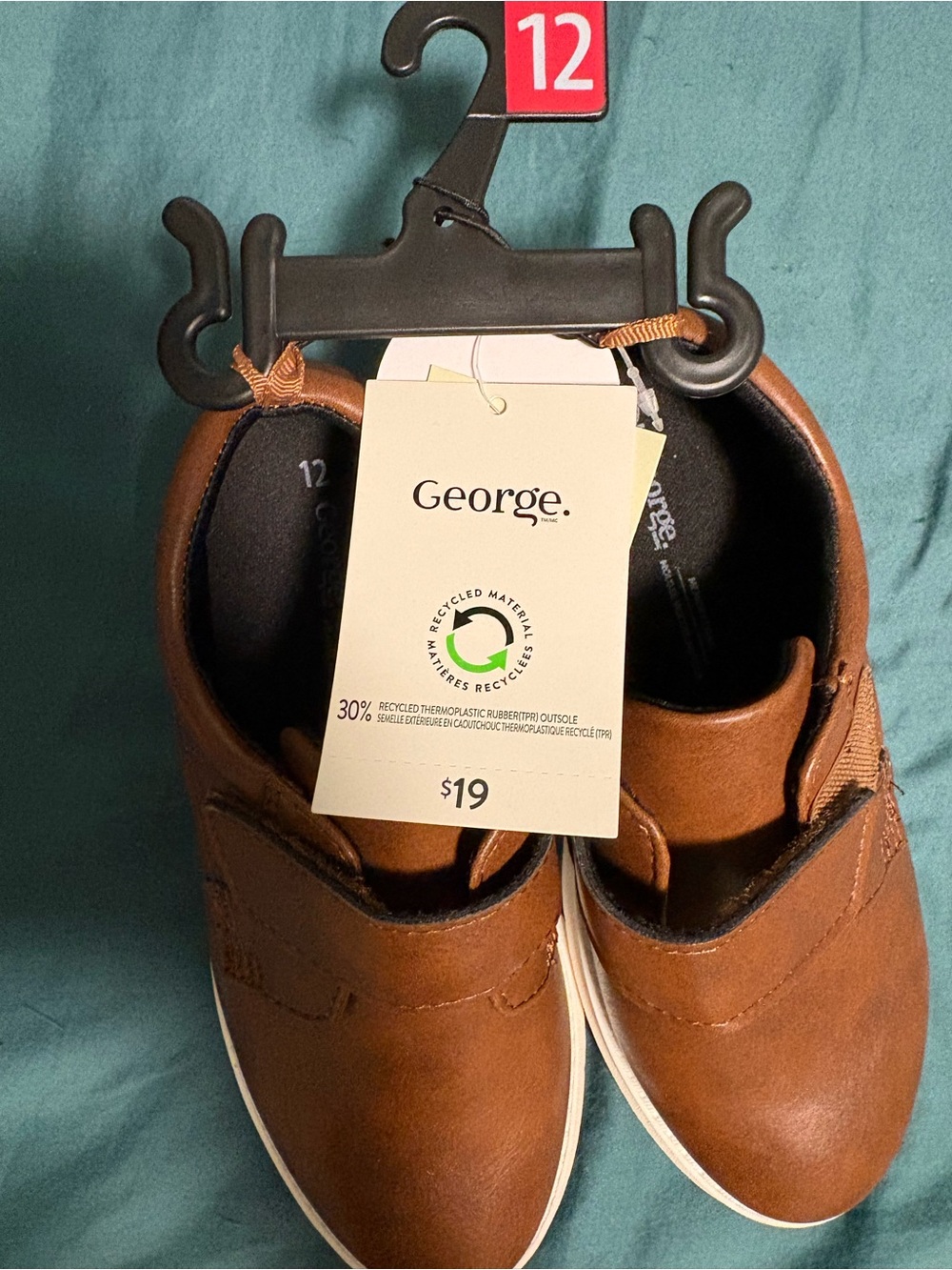 George Kids Tan/Brown Velcro Casual Dress Shoes - Size 12 - Picture 4 of 9